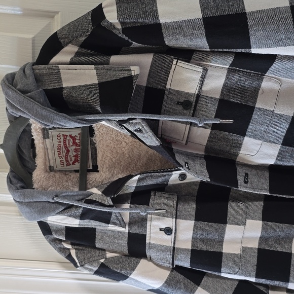 LEVI'S BRAND MENS BLACK & WHITE CHECKERED HOODED FLANNEL JACKET SIZE XXL - Picture 14 of 16